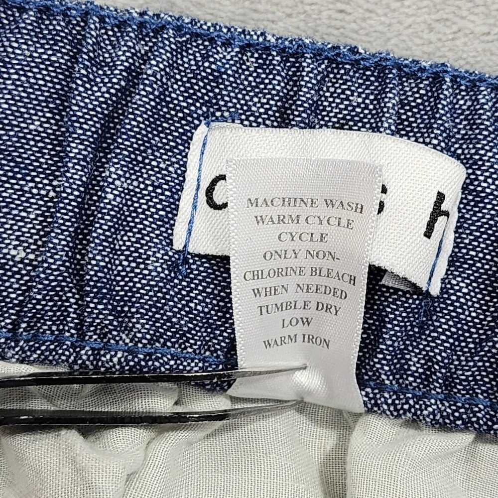 Dā-sh Skirt Womens 1X Blue Chambray Linen Blend Button Front Elastic Waist Lined